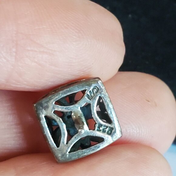 Vintage Modern Sterling Silver Stud Earring Square Cut Silver Tone - Picture 5 of 6